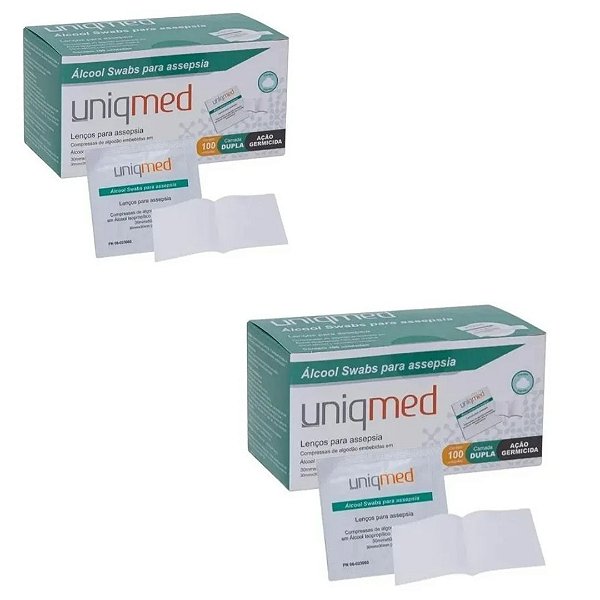 Kit C/2 Caixas C/100 Cada de Álcool 70% Swab em Sachê - Uniqmed