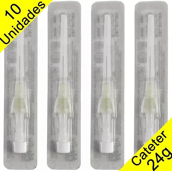 Kit C/10 Unidades De Cateter Periférico IV 24G Amarelo - Descarpack