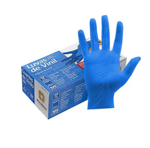 Luva de Vinil Azul Sem Pó Tam: G Caixa C/100 Unidades - Descarpack