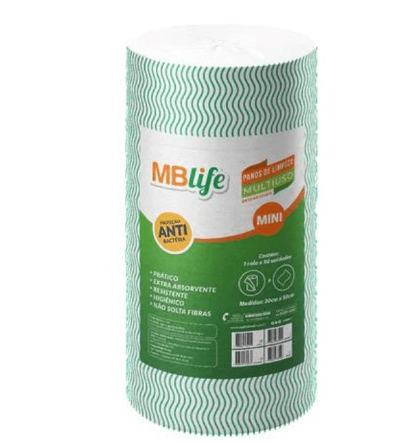Pano Multiuso (Tipo Perfex) Verde Mini 30x50cm Rolo de 25 metros (50 panos) - MBLife
