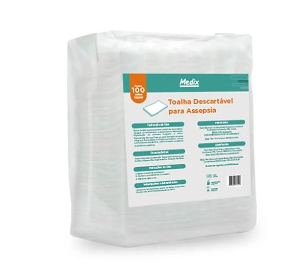 Toalha Descartável Para Assepsia 30cm x 35cm Pacote C/100 Unidades - Medix