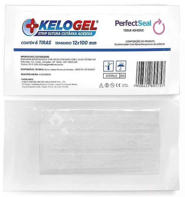 KeloGel Strip Sutura Cutânea (Ponto Falso) 12x100mm C/6 Tiras - KeloGel