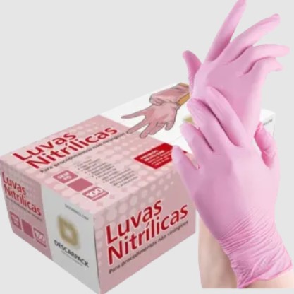 Luva Descartável Nitrilica Sem Pó Rosa Tam: PP Caixa C/100 unidades - Descarpack