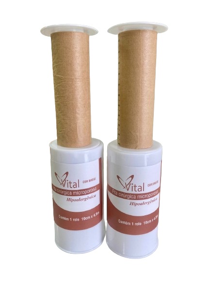 Kit C/2 Fitas Micropore Bege 10cm x 4,5 Metros - Vital