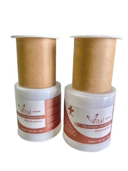 Kit C/2 Fitas Micropore Bege 5cm x 10 Metros - Vital