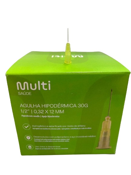 Agulha Descartável 12x0,32mm (30g Fina) Amarela Caixa C/100 Unidades - Multilaser