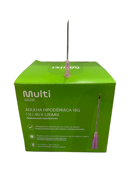 Agulha Descartável 40x12mm (18g Rosa) Caixa C/100 Unidades - Multilaser