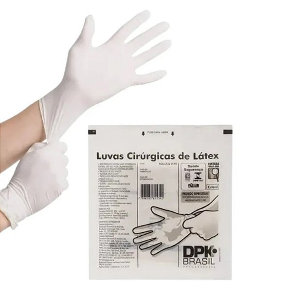 10 Pares de Luva Látex Cirúrgica 8,0 Estéril Com Pó - Descarpack