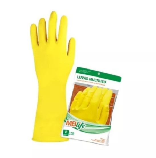 Luva de Látex Multiuso Amarela para Limpeza 01 Par Tamanho (P) - MBlife