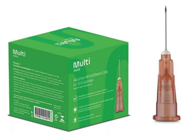 Agulha Descartável 12x0,45mm (26g Fina) Caixa C/100 Unidades - Multilaser