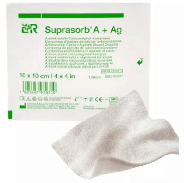 Curativo Suprasorb A + Ag Pro Alginato De Cálcio Com Prata 10x10cm Unidade - Lohmann & Rauscher
