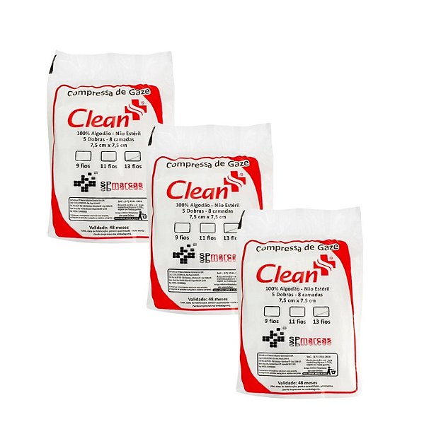 Kit C/3 Pacotes de Compressa de Gaze Não Estéril 13 Fios 100gramas Cada - SP Marcas