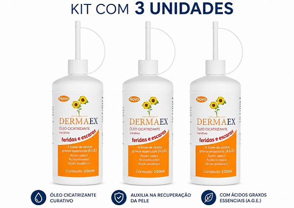 Kit C/3 Unidades de Dermaex 100ml Óleo De Girassol Cicatrizante - Nutriex