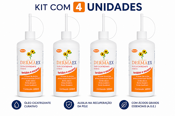 Kit C/4 Unidades de Dermaex 200ml Óleo De Girassol Cicatrizante - Nutriex