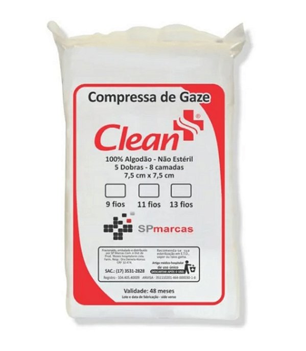 Compressa de Gaze Pacote C/500 Unidades 09 Fios Não Estéril - SP Marcas