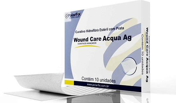 Caixa C/10 Unidades de Curativos de Hidrofibra com Prata 10cm x10cm Wound Care Acqua Ag - Polar Fix