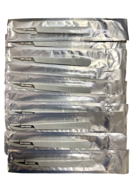 Kit C/10 Bisturi Descartável Aço inoxidável Nº15 - Feather