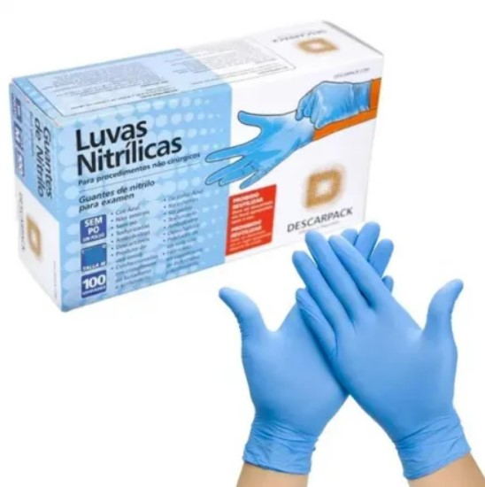 Luva de Procedimento Nitrílica Azul (Tam: G) S/Pó Caixa C/100 Unidades - Descarpack