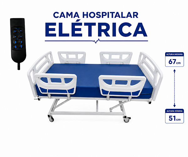 Cama Hospitalar Fowler Motorizada Com Elevação de Altura + Colchão D-28 S-8097-C - Salutem