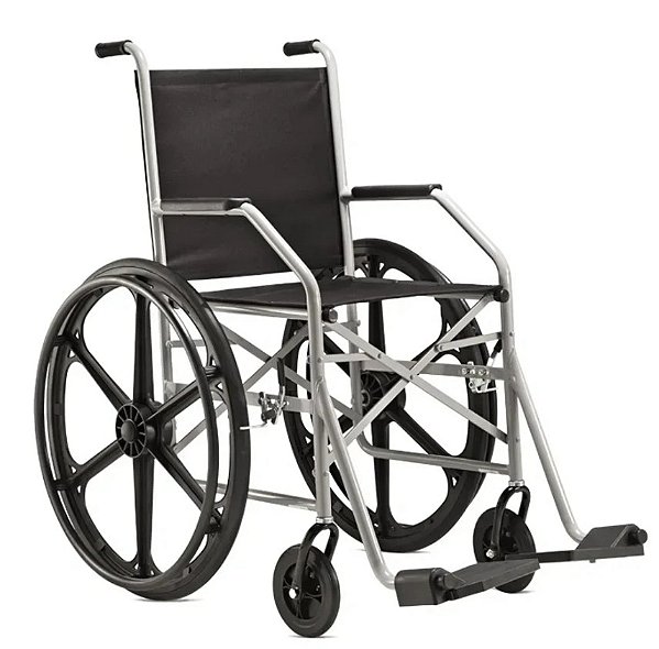Cadeira de Rodas Cinza Dobrável 1009 Até 90kg Pneus Anti Furo - Jaguaribe