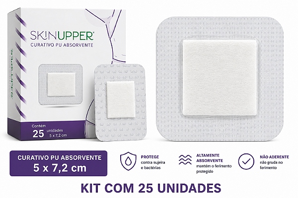 Caixa C/25 Curativos Com Almofada Absorvente Curativo 5cm x 7,2cm - Skinupper
