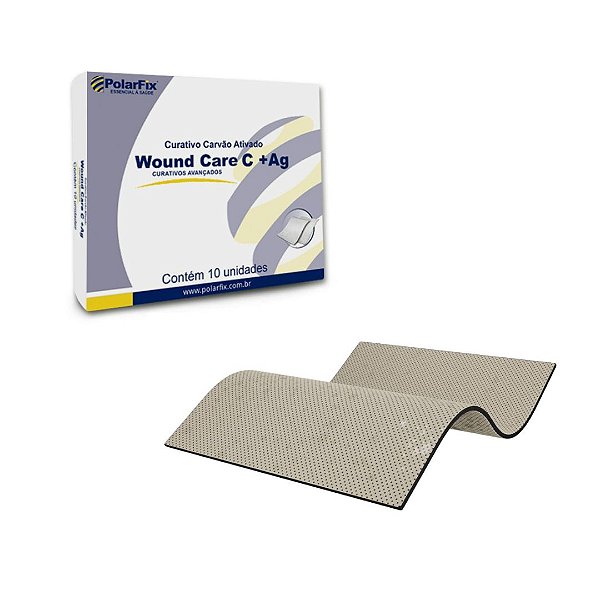Curativo Carvão Ativado Com Prata 10,5 x 10,5cm Wound Care C + AG Caixa C/10 Unidades - Polar Fix