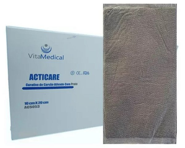 Curativo de Carvão Ativado Com Prata 10cm x 20cm Acticare Ag Caixa C/10 Unidades - Vital Medical