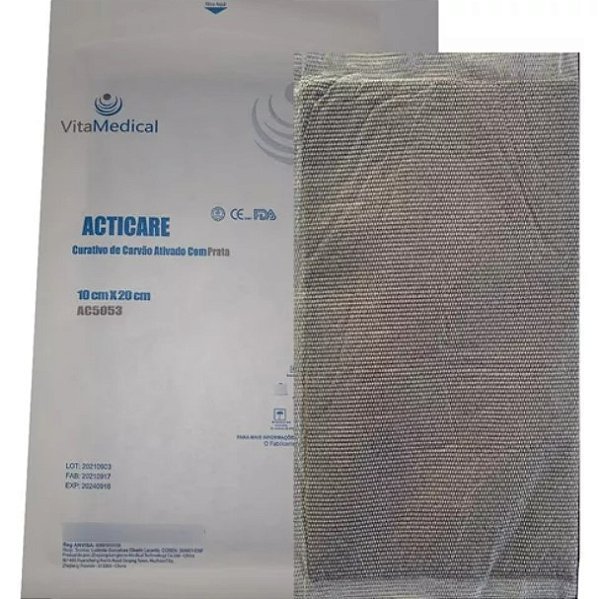 Curativo de Carvão Ativado Com Prata 10cm x 20cm Acticare Ag Unidade - Vital Medical