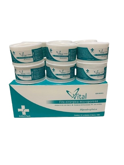 Kit C/12 Fitas Micropore Branca Hipoalergênica 2,5cm x 10 Metros - Vital
