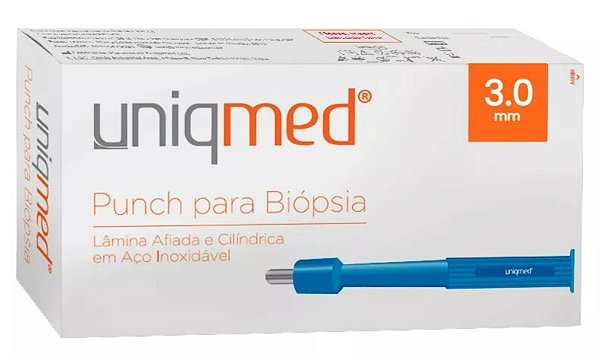Punch Dermatológico Para Biópsia 3.0mm Caixa C/10 Unidades - Uniqmed