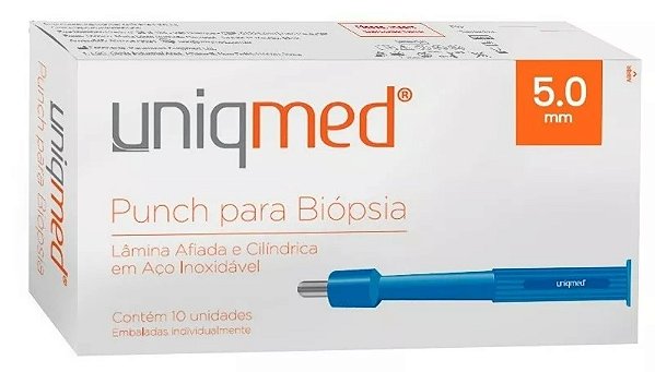 Punch Dermatológico Para Biópsia 5.0mm Caixa C/10 Unidades - Uniqmed