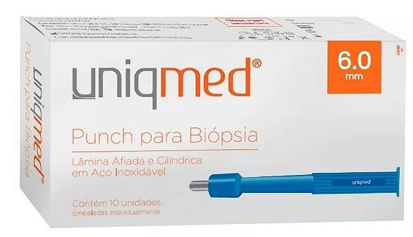 Punch Dermatológico Para Biópsia 6.0mm Caixa C/10 Unidades - Uniqmed