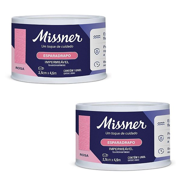 Kit C/2 Esparadrapos Rosa 2,5cm x 4,5m Impermeável   - Missner