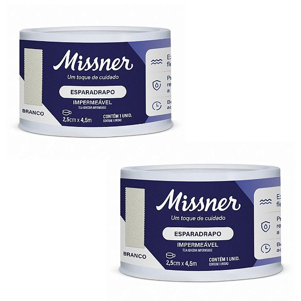 Kit C/2 Esparadrapo Branco 2,5cm x 4,5m Impermeável - Missner