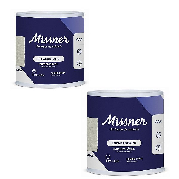 Kit C/2 Esparadrapo Branco 5cm x 4,5m Impermeável - Missner