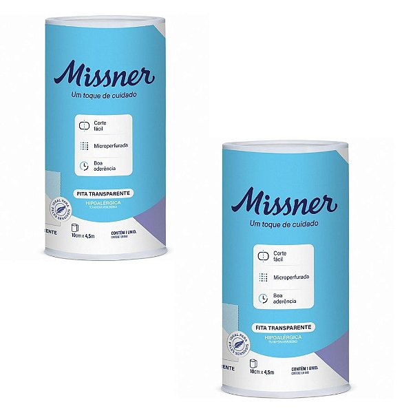 Kit C/2 Fita Transparente 10cm x 4,5m Hipoalérgica Microperfurada - Missner