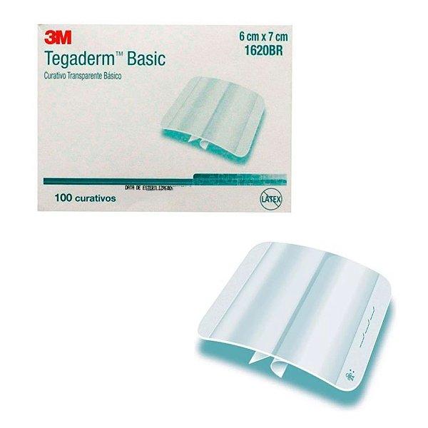 Curativo Transparente Tegaderm 6cm x7cm Fixador de Cateter 1620BR Caixa C/100 Unidades - 3M