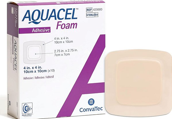 Curativo Aquacel Foam Adhesive 10cm x 10cm Unidade - Convatec