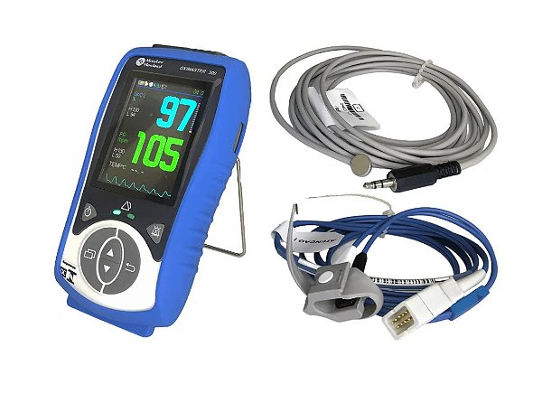 Oxímetro de Pulso Portátil Oxi Master 300 Sensor Adulto + Sensor Temperatura - Master Medikal