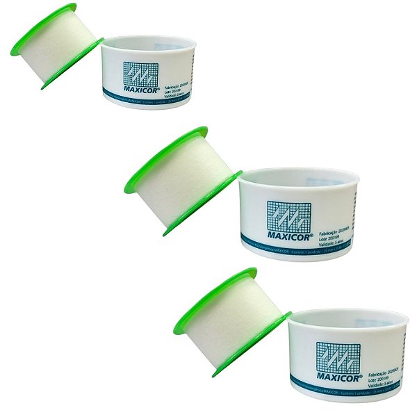 Kit C/3  Fitas Micropore Branca Cirúrgica Hipoalergênica 2,5cm X 10 Metros - Maxicor