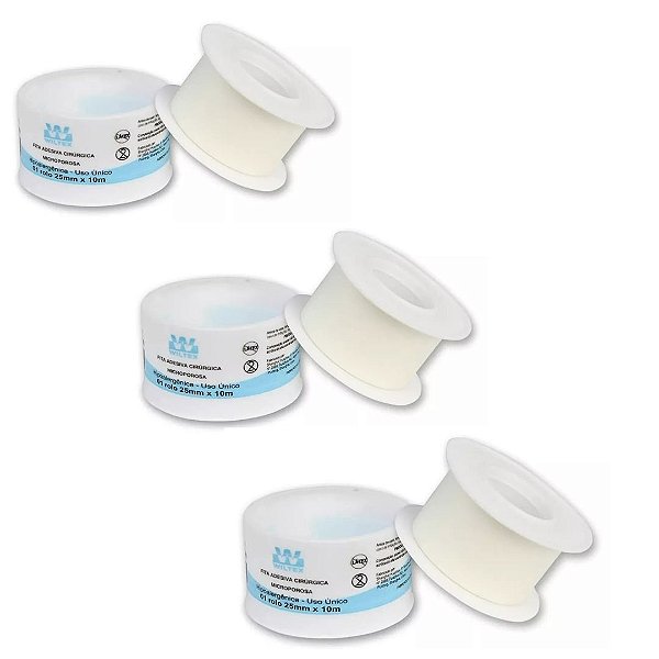 Kit C/3 Fitas Micropore Branca 25mm x 10m - Wiltex