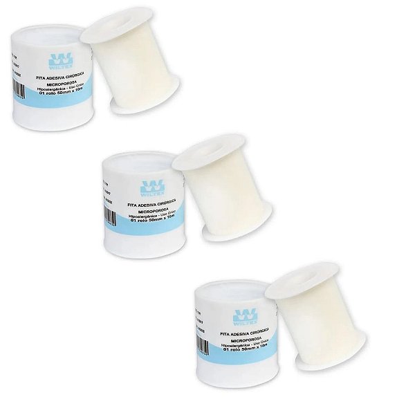 Kit C/3 Fitas Micropore Branca 50mm x 10m - Wiltex