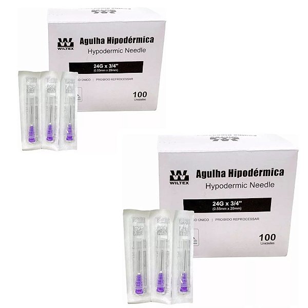 Kit C/2 Caixas de Agulha Descartável 20x0,55 (24g) Roxa - Wiltex