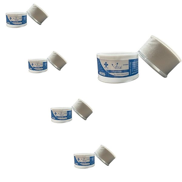 Kit C/5 Esparadrapos Branco 2,5cm x 4,5m Impermeável Unidade - Vital