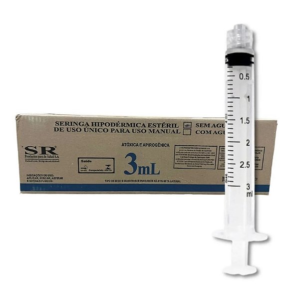 Seringa Descartável 3ml Luer Lock (Rosca) Sem Agulha Caixa C/500 Unidades - SR