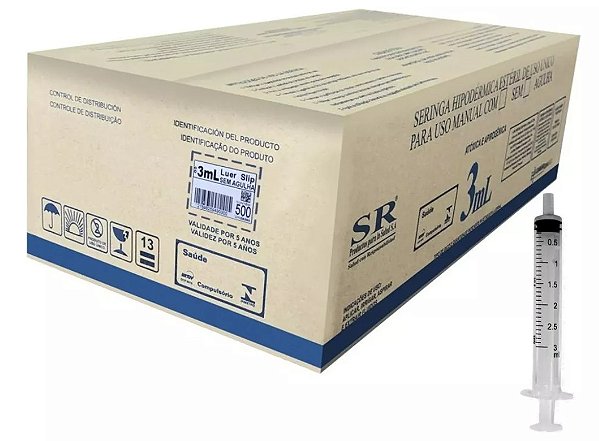 Seringa Descartável 3ml Luer Slip (Liso) Sem Agulha Caixa C/500 Unidades - SR