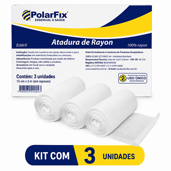 Kit C/3 Ataduras de Rayon 7,5cm x 5m Estéril - Polar Fix