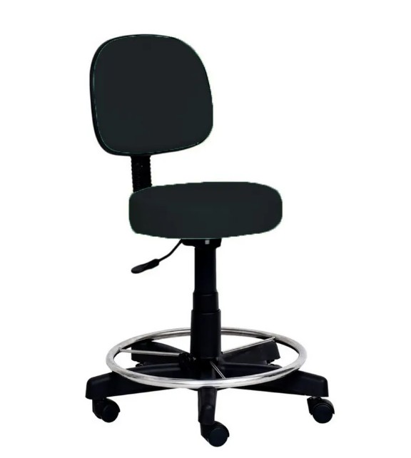 Banco Giratório Inox Com Encosto e Rodízios Estofado Preto S-8055-PR - Salutem