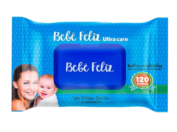 Toalhas Umedecidas Bebê Feliz C/120 Unidades 20cm x 13cm - Ultra Care