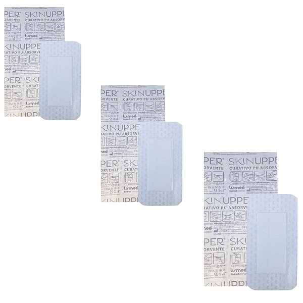 Kit C/3 Curativos Filme Transparente 8cm x 15cm Com Almofada Absorvente - Skinupper